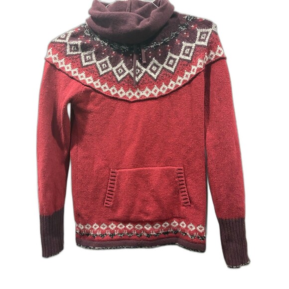 Eddie Bauer XS Red Fair Isle Cowl Neck Sweater Pocket Mohair Wool Blend - Picture 1 of 8